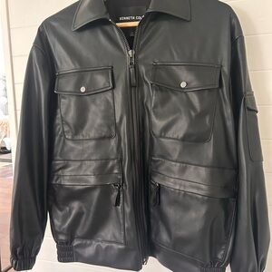 Kenneth Cole Faux Leather  Black Utility Jacket